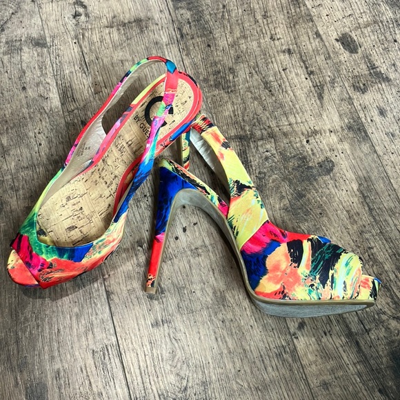 GUESS Peep-Toe Sling- Back Muti Colored Heels - Picture 3 of 14